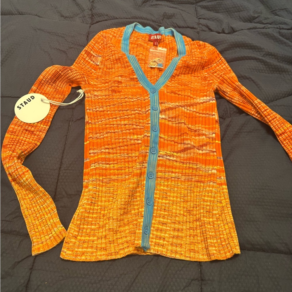 STAUD cargo sweater Vibrant Orange Knit size S NEW